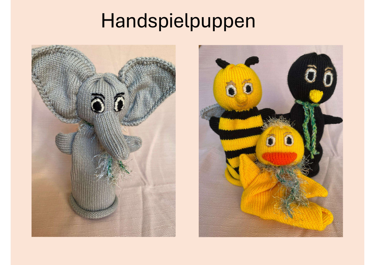 Handspielfiguren Elefant und Biene und Ente